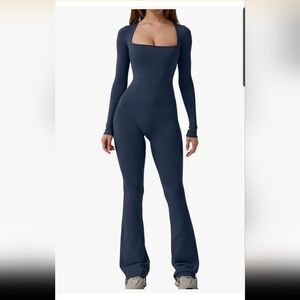 Qinsen Navy Flare Jumpsuit Size Medium